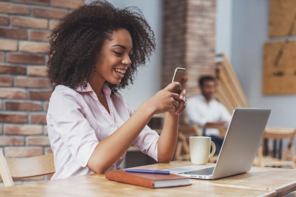 Beautiful Afro-American woman working